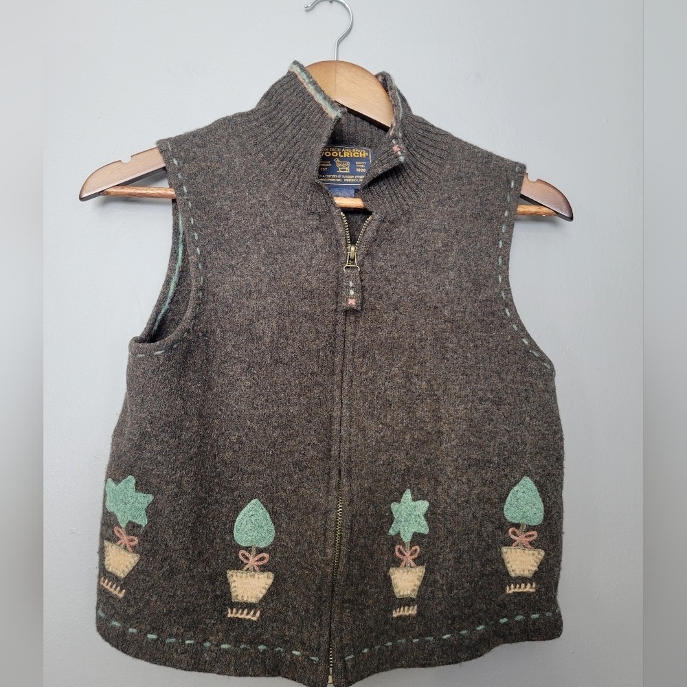 Woolrich Vintage 90s Lambs Wool Embroidered Topiary Cottagecore Vest Womens S